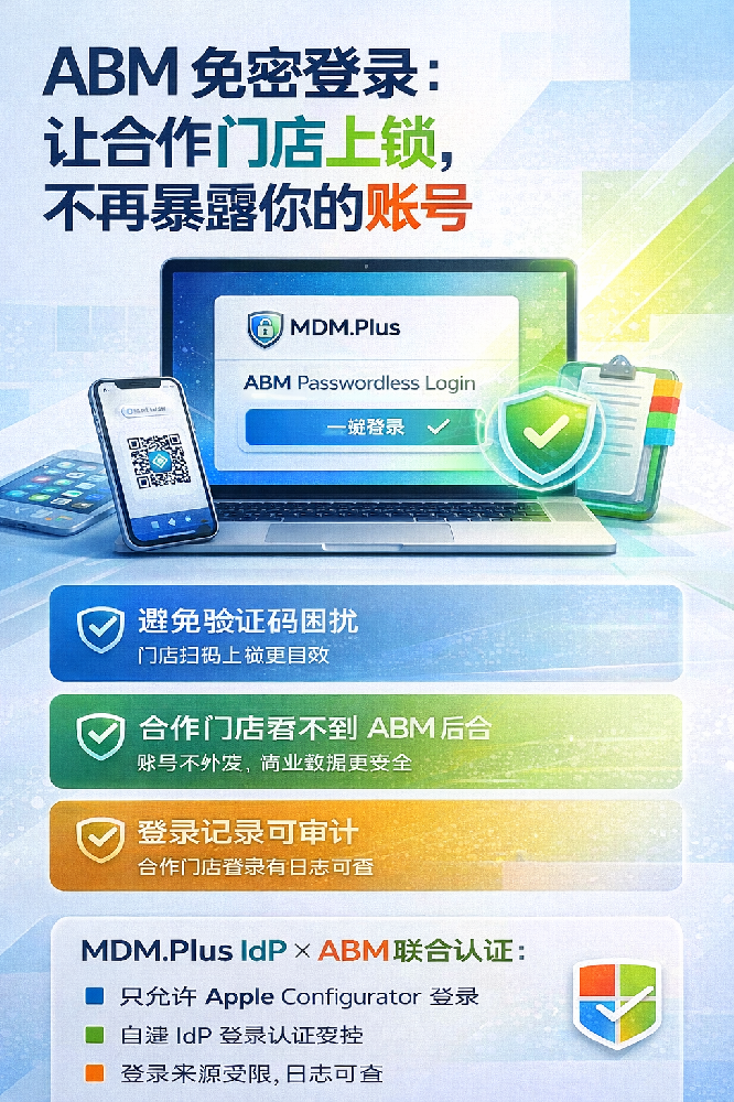 ABM 免密登录，不再暴露你的账号（MDM.Plus IdP × ABM 联合认证）